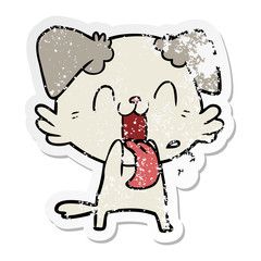 Fototapeta premium distressed sticker of a cartoon panting dog