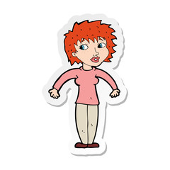 sticker of a cartoon woman shrugging shoulders