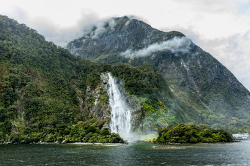 Cloudy and rainy day at Milford Sound, South Island, New Zealand