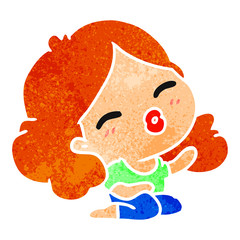 retro cartoon of cute kawaii girl