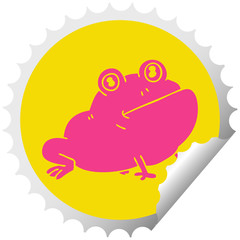 quirky circular peeling sticker cartoon frog