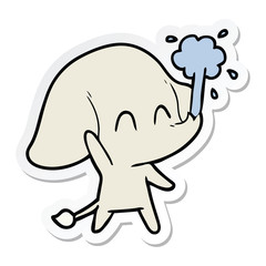 sticker of a cute cartoon elephant spouting water