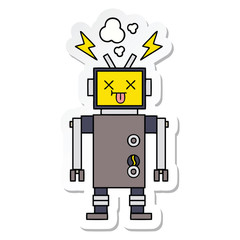 sticker of a cute cartoon malfunctioning robot