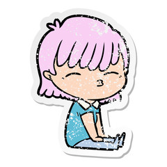 distressed sticker of a cartoon woman