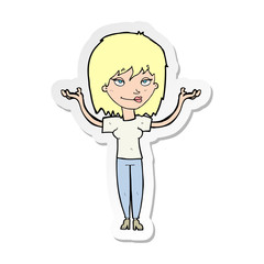 sticker of a cartoon woman shrugging
