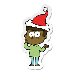 sticker cartoon of a happy man wearing santa hat