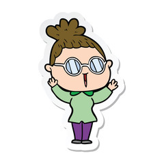 sticker of a cartoon woman wearing spectacles