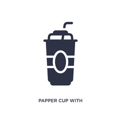 papper cup with straw icon on white background. Simple element illustration from cinema concept.