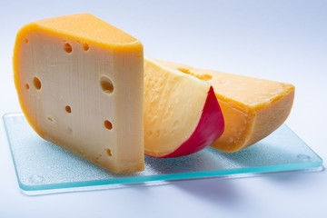 Assortment of traditional Dutch hard old cheeses made from cow milk