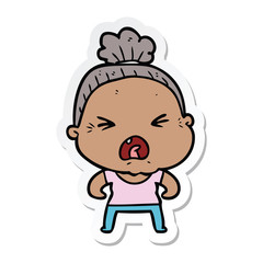 sticker of a cartoon angry old woman