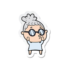 Obraz premium sticker of a cartoon woman wearing glasses