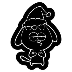 cartoon icon of a bored dog wearing santa hat