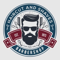 Barbershop vintage label, badge, or emblem. Vector illustration