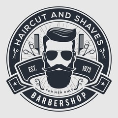 Barbershop vintage label, badge, or emblem. Vector illustration