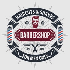Barber shop Logo with barber pole in vintage style. Vector template