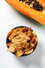 slices of dried papaya served as appetizer or snack