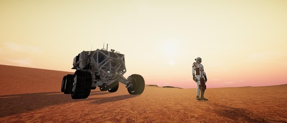 Extremely detailed and realistic high resolution 3d illustration of the Martian Landscape