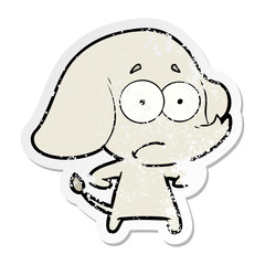 distressed sticker of a cartoon unsure elephant