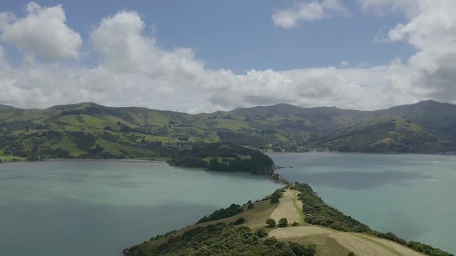 view from the onawe track in New Zealand, aerial view over an amazing ocean bay in akaroa New Zealand,