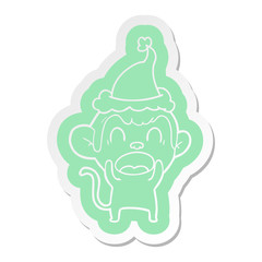 shouting cartoon  sticker of a monkey wearing santa hat
