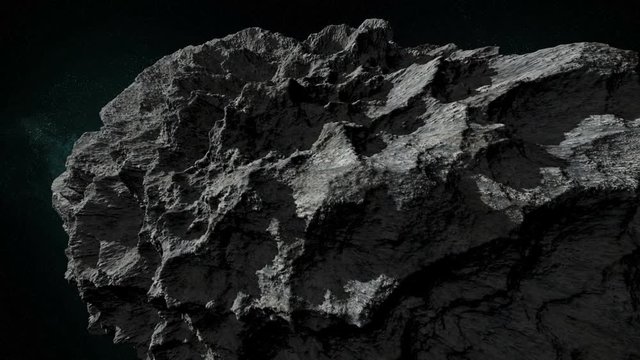 Detailed asteroid close up and then camera pull back to reveal the asteroid slowly rotating. Comes with the Alpha Matte to add any background.
