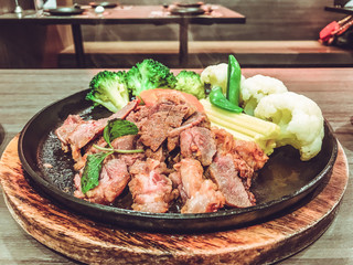 pork with rice and vegetables