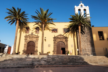 Traditional church in Garachico downtown, famous touristic destination in Tewnerife, Canary islands, Spain .