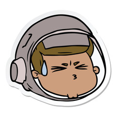 sticker of a cartoon stressed astronaut face