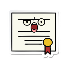 sticker of a cute cartoon graduation diploma