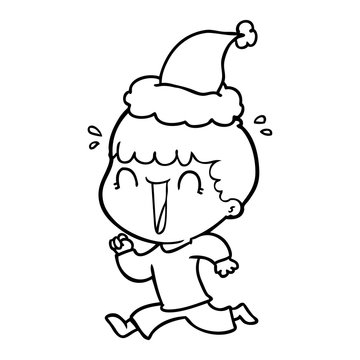 recommend clip art: laughing line drawing of a man wearing santa hat