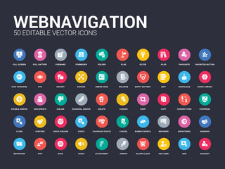 50 webnavigation set icons such as account, add, add user, alarm clock, arrow, attachment, audio, back, wifi. simple modern isolated vector icons can be use for web mobile