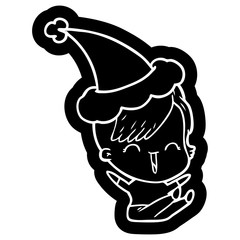 cartoon icon of a happy hipster girl wearing santa hat