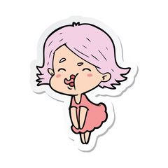 sticker of a cartoon girl pulling face