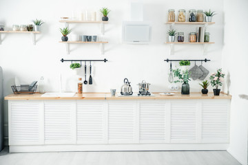 Bright kitchen with wooden top