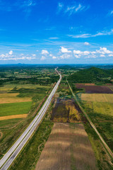 Aerial view of the Cuban National highway and Central Railroad