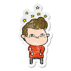 distressed sticker of a cartoon excited man