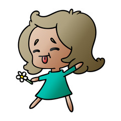 gradient cartoon of cute kawaii girl