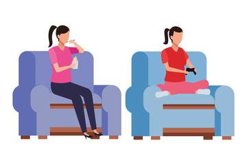 faceless women playing living room