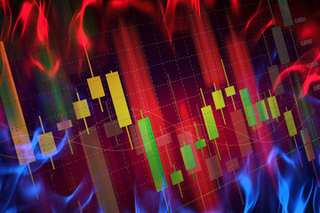 Stock market finance analysis business concept. Forex trading background. Hot data chart. Fire...