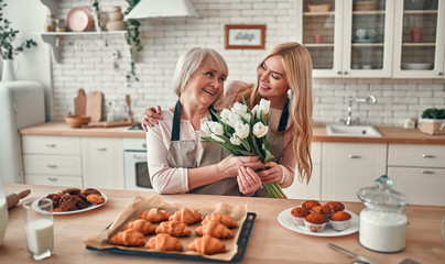 Mother with daughter at home