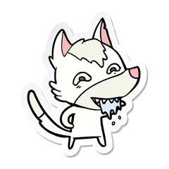 sticker of a cartoon hungry wolf