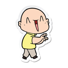 sticker of a happy cartoon bald man