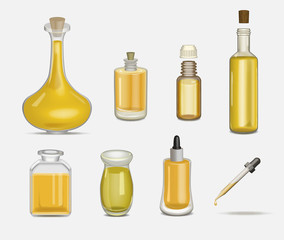 Glass Bottles with Essential and Food Oils - Vector Image