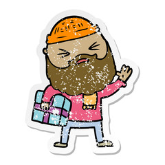 distressed sticker of a cartoon man with beard
