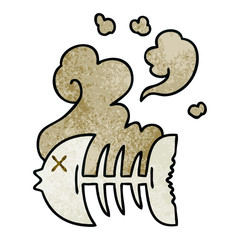 quirky hand drawn cartoon dead fish skeleton