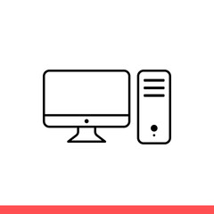 Computer desktop vector icon, pc device symbol. Simple, flat design for web or mobile app