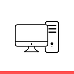 Computer desktop vector icon, pc device symbol. Simple, flat design for web or mobile app