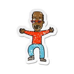 retro distressed sticker of a cartoon old man waving arms