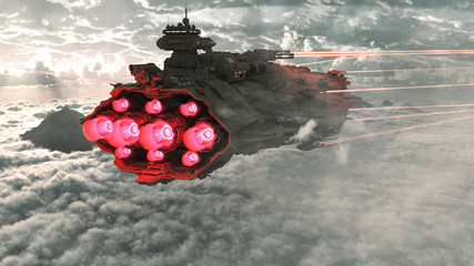 Spaceship flying above the clouds © Valery