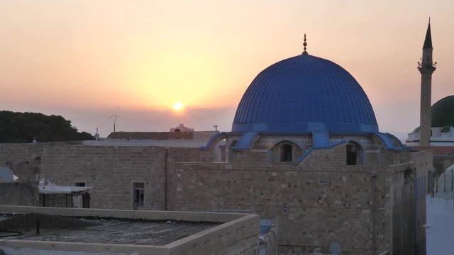 View on Al Jazzar mosque in Acre, Israel at sunrise